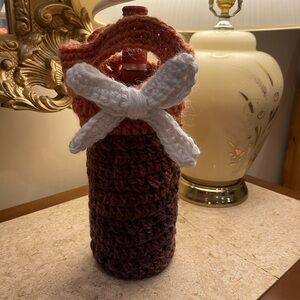 Crochet wine bottle holder made from 100% recycled materials